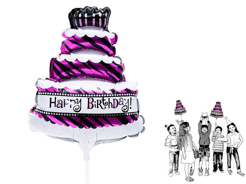 Happy Birthday Cake Shape Pink Foil Balloon